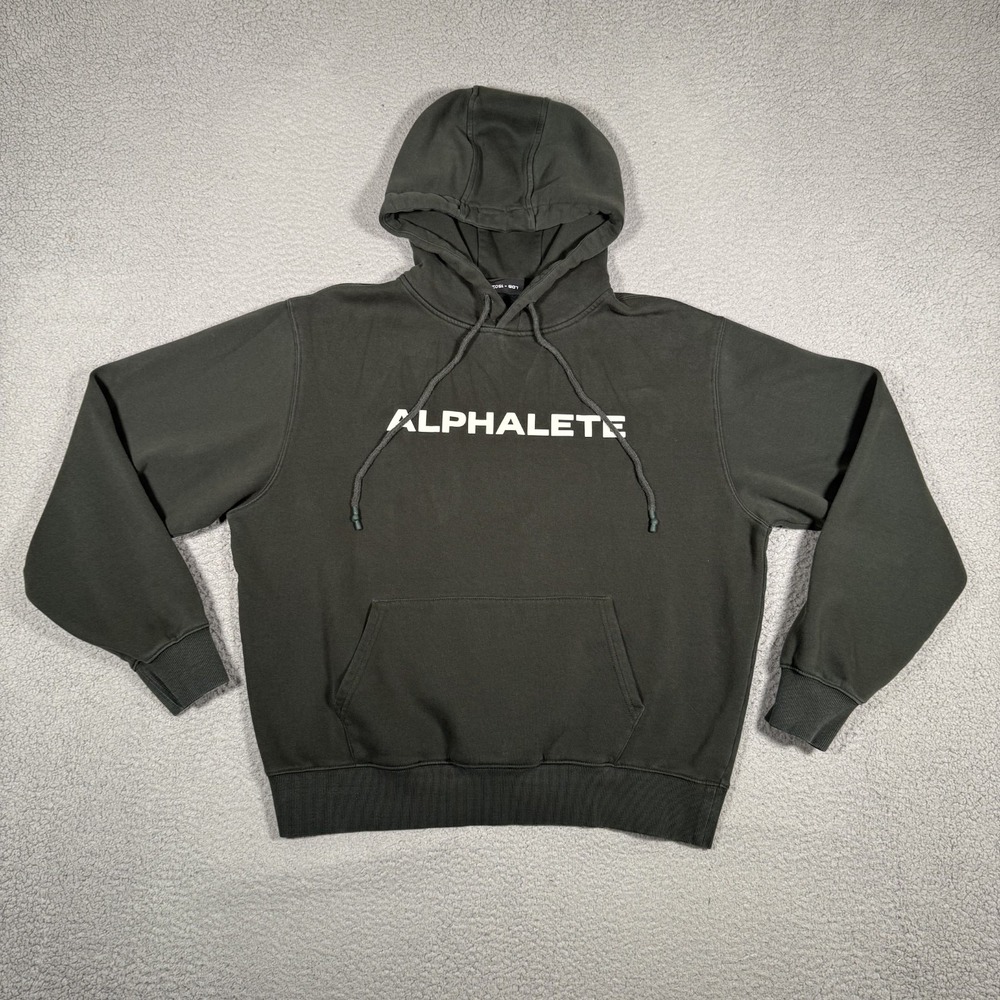 Alphalete Hoodie Mens‎ Medium Sage Green Pullover Sweatshirt Gym Workout Logo